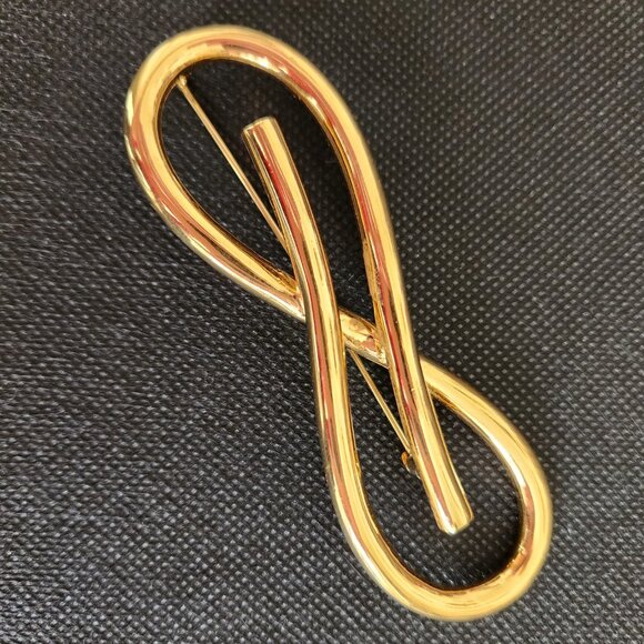 1980-S NINA RICCI SIGNED BIG VINTAGE GOLD TONE BOW BROOCH - Picture 5 of 7